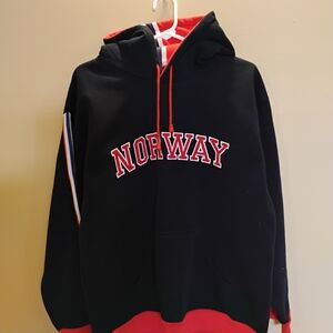 Norway Logo Crewneck Hoodie - Black with Red Accents
